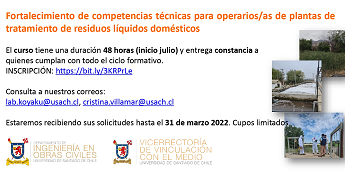 Curso gratuito: Fortalecimiento de competencias técnicas para operarios/as de plantas de tratamiento de residuos líquidos domésticos