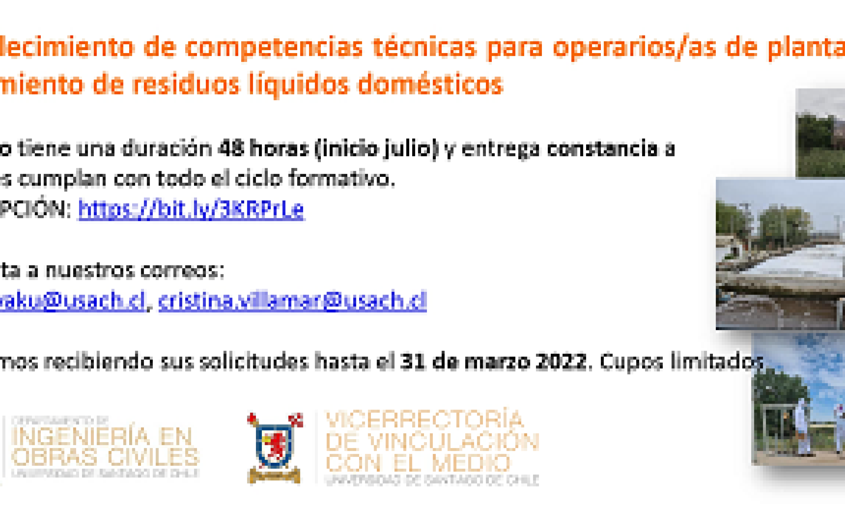 Curso gratuito: Fortalecimiento de competencias técnicas para operarios/as de plantas de tratamiento de residuos líquidos domésticos