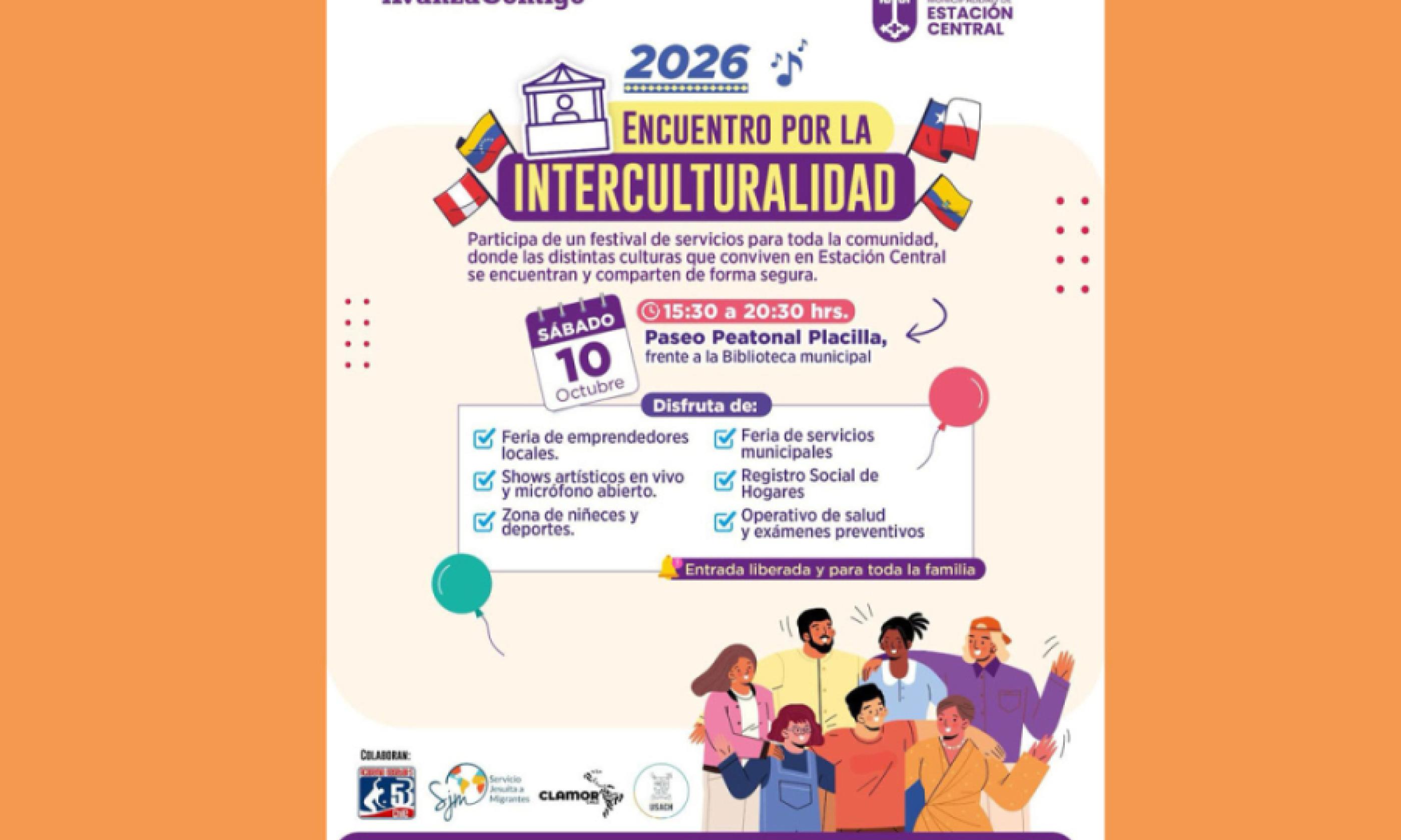 Afiche del encuentro por la interculturalidad de Estación Central.